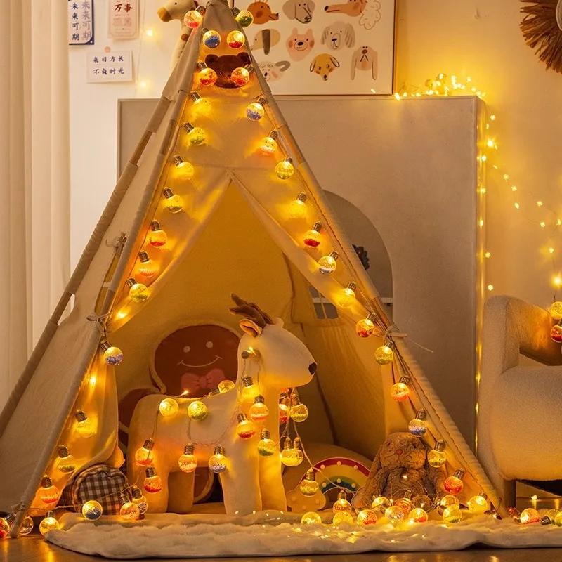 2/3/6M LED Bulb Ball Colorful String Lights Battery Power Christmas Balls Stars Garland for Child Room Birthday Christmas Decor