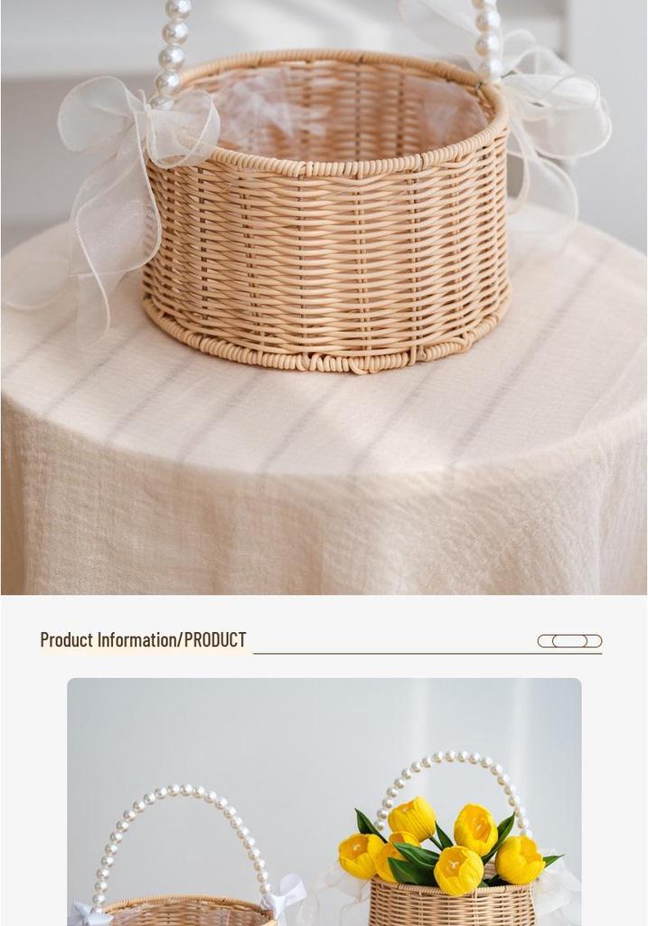 Mother's Day Pearl Handheld Woven Flower & Dessert Display Basket