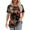 Women's Fashionable Casual Short Sleeve Button Floral Print Round Neck Pullover Top