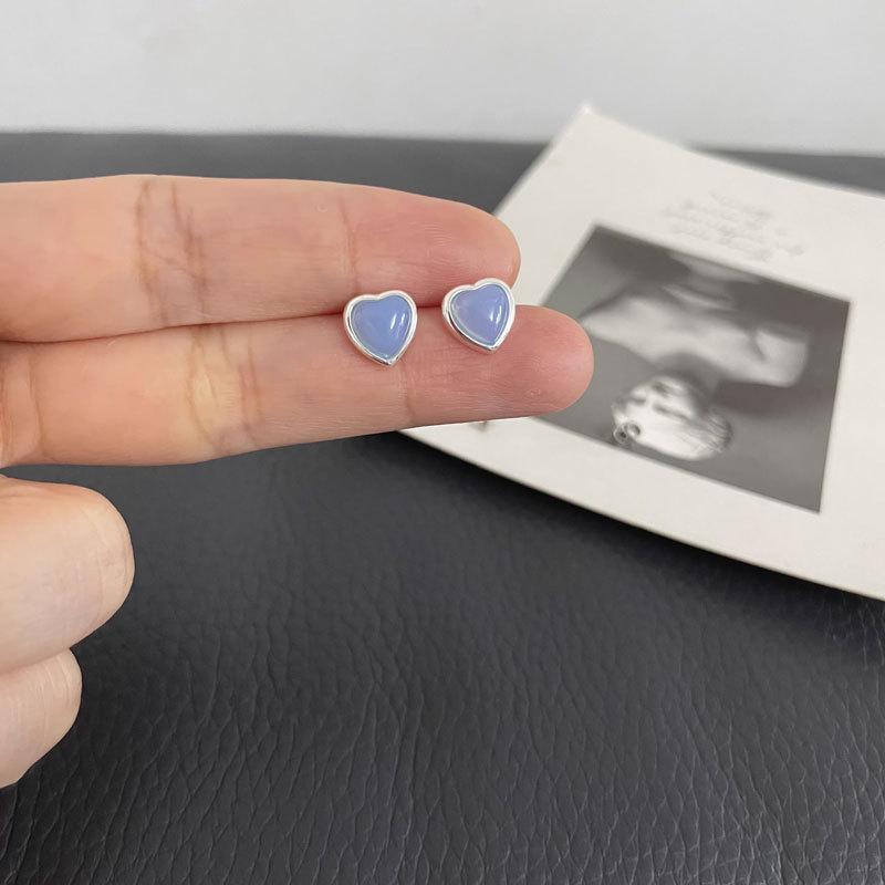 All-body Korean Ins Blogger Pink Blue Peach Heart Heart Earrings for Women Candy Color Heart Shape Earrings