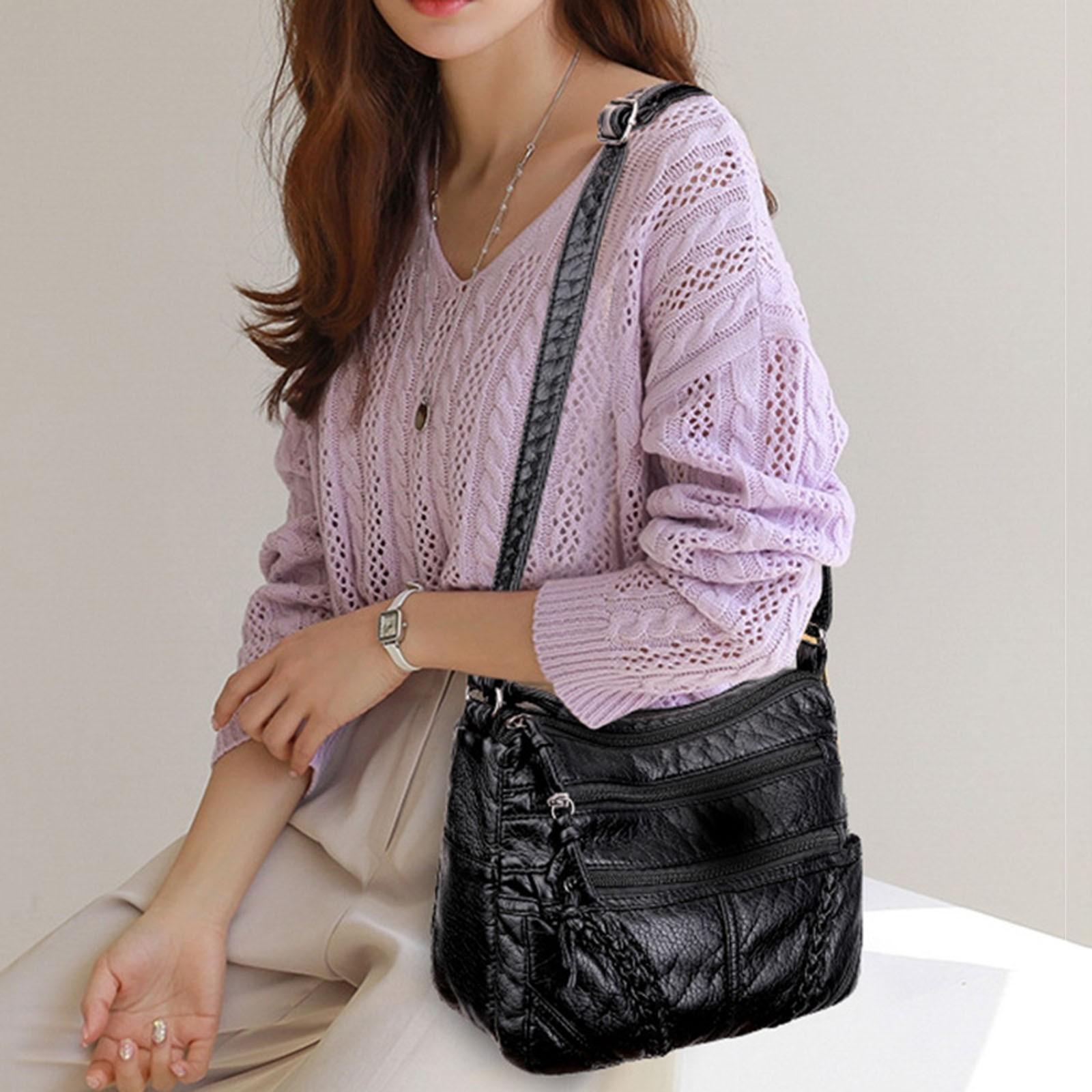 

Женские сумки через плечо из мягкой кожи, классическая повседневная сумка через плечо для женщин One Size чёрный