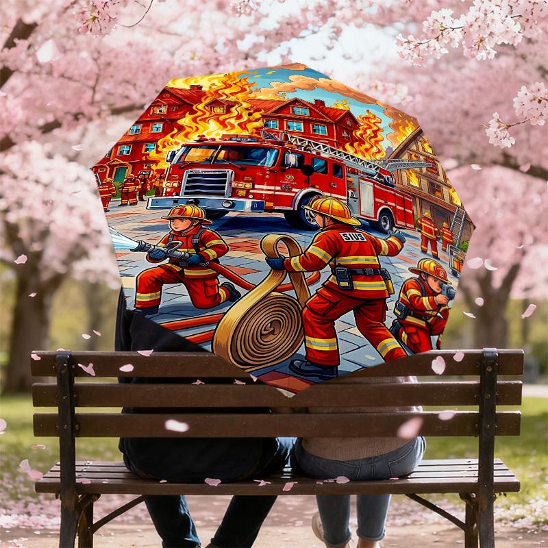 1PC Firefighter Firefighting Umbrella-8-Rib Reinforced, Automatic Open, Lightweight & Durable, Fashion Accessory for Outdoor, J0409