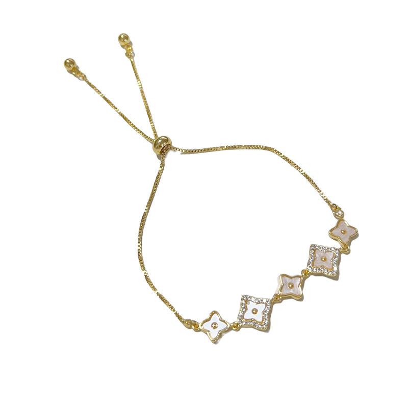 Micro-Set Zirconia Shell Temperament Adjustable Pull-Out Bracelet Female Niche Light Luxury Design Sense Four-Leaf Clover Bracelet Hand Jewellery