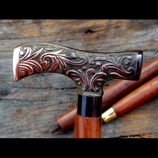 Gehstock im viktorianischen Stil, Derby-Kopfgriff, Spazierstock, Schaft aus Holz