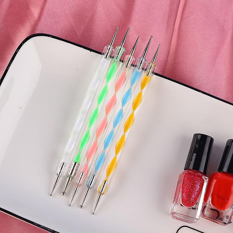 Nail Art Brushes Kit 5Pcs Professional, Double-Head Acrylic Drawing Pen Manicure Design Tool