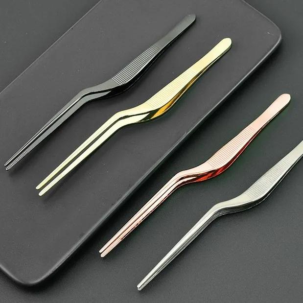 1Pc 14cm Stainless Steel Tweezer Plating Chef Food Tweezer BBQ Clip Barbecue Tongs Serving Presentation Kitchen Tools Cooking