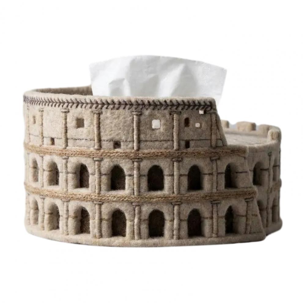 Felt Tissue Box Cover Tissue Box Holder Handcrafted Coliseum Tissue Box Cover Felt Round Case Durable Soft Home Decorative