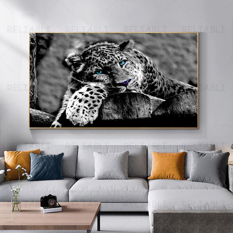 Postere și imprimeuri cu pictură pe pânză cu animale, ochi verzi, alb-negru, sufragerie, acasă, wildlife, artă de perete