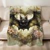 vintage dark-themed bats and flower Flannel soft warm plush blanket sofa living room pet hogar bedroom gift home Car portable
