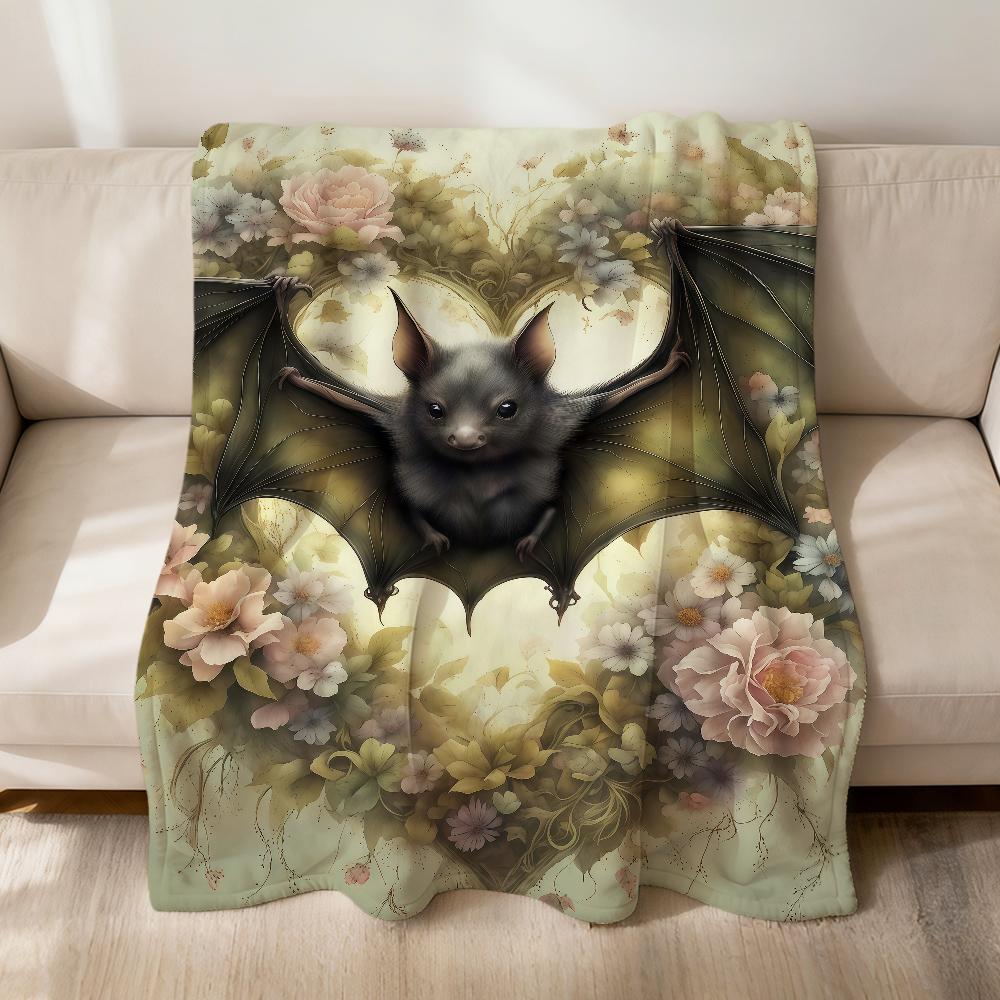 vintage dark-themed bats and flower Flannel soft warm plush blanket sofa living room pet hogar bedroom gift home Car portable