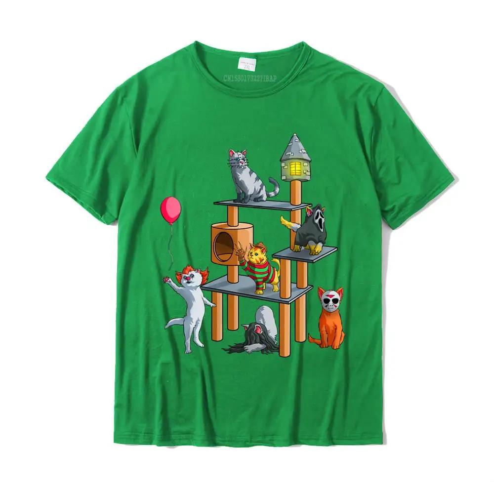 Funny Cat Horror Movies Cute Halloween for Cat Lovers T-Shirt Funny Comfortable Top T-shirts Cotton Men Tops