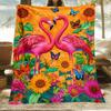 Flamingo Sunflower Butterfly Garden Fleece Blanket Tropical Floral Art Soft Throw Blanket Vibrant Summer Decor Gift for Nature