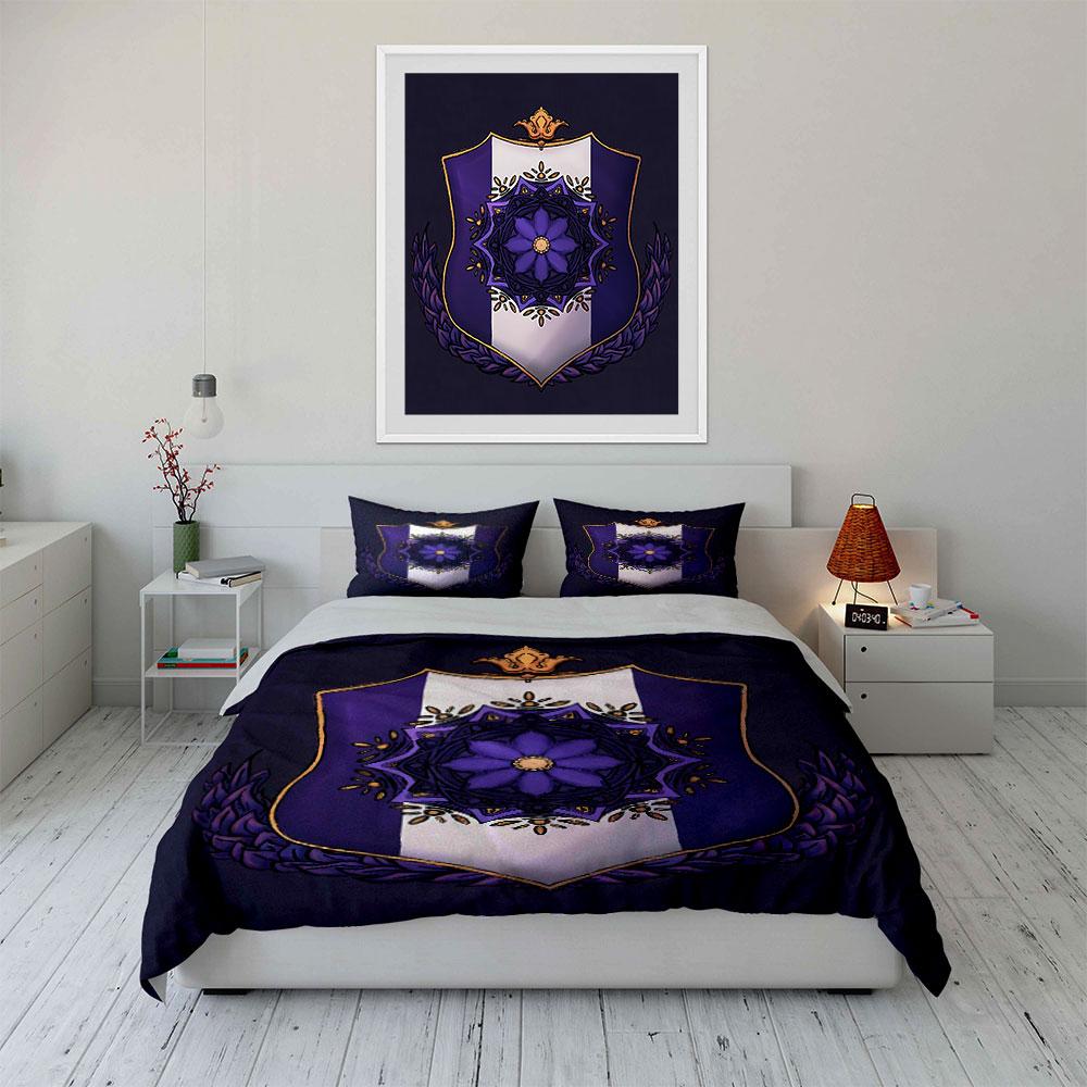 Purple Floral Shield Bedding Set Bedding Duvet Cover Set Duvet Cover Pillowcases (1 * Duvet Cover 2 * Pillowcases, without duvet insert)