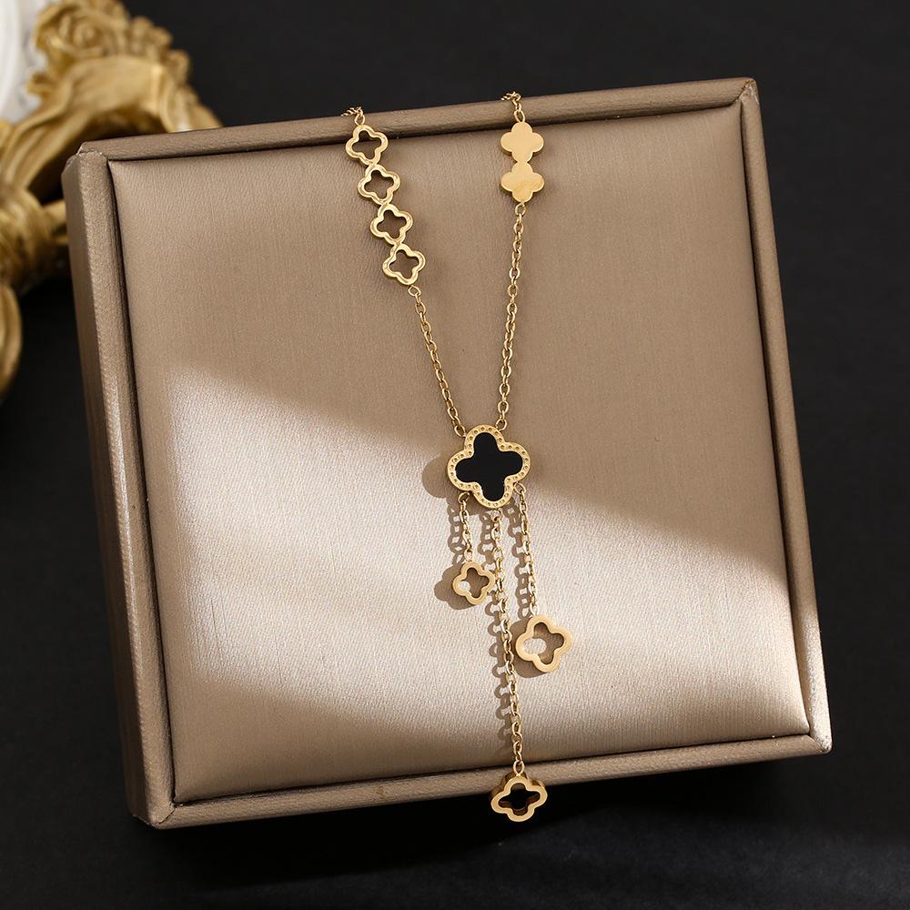 Light Luxury Titanium Steel Tassel Clover Necklace