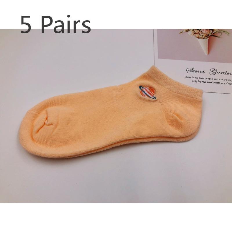 5 Pairs of New Female Spring and Summer Embroidery Cotton Creative Interesting Short Tube Socks