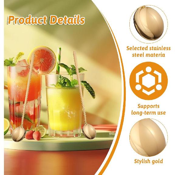 4 Pack Gold Coffee Stir Spoons for Coffee Bar Long Espresso Stirring Spoon Teaspoons Cocktail Tea Mixing Spoon 6.7 Inches Ice Stainless Steel