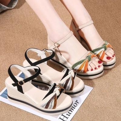 Fashion Ladies Shoes Orthopedic Summer 2025 Wedge Heel Roman Style Comfort Footwear with High Heels Sandals for Women Leather