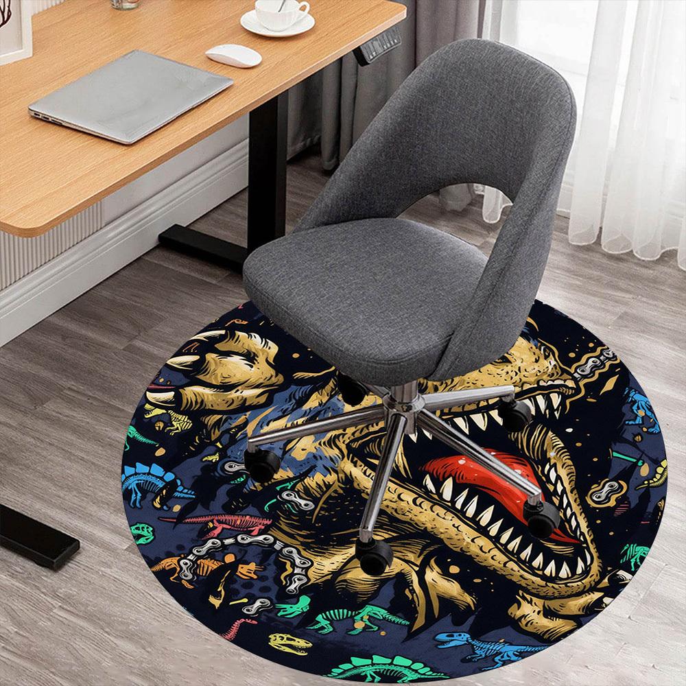 1PC Dinosaur Chain Round Chair mat Area Rug - Non-Slip, Floor Mat for Office, Bedroom, and Indoor Decor -Gift D1127191