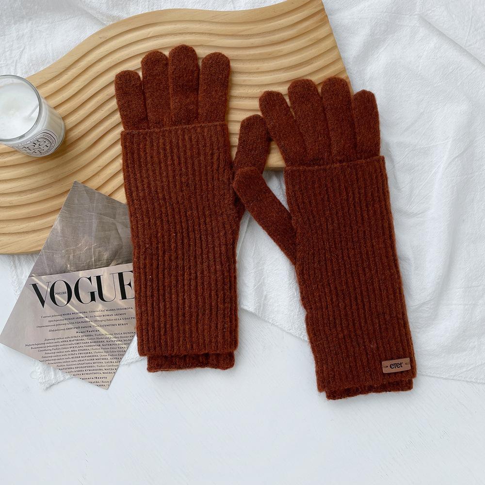 Monochrome Macaron Yarn Gloves Knitted Removable Gloves Women's Autumn and Winter Premium Hand Kit
