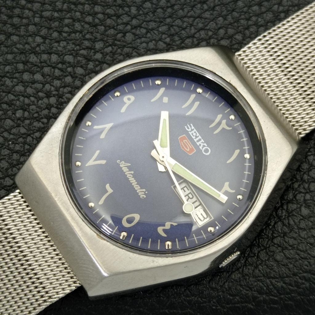 VINTAGE SEIKO 5 AUTOMATIC JAPAN 6309A MENS ARABIC BLUE DIAL WATCH a701373-5 R206a-a701373