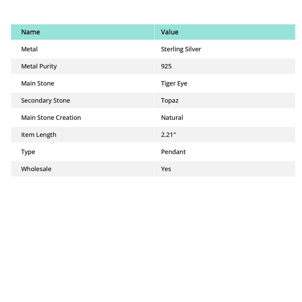 Natural Tiger Eye, Topaz Gemstone 925 Sterling Silver Jewelry Pendant 2.21" R8d49