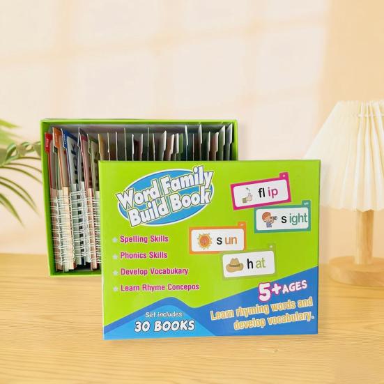 30Pcs Word Family Build Book Kids Preschool Learning Activity Sights Words Flash Cards Kindergarten Read