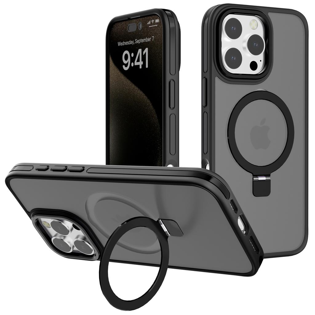 C1 Series For iPhone 15 Pro Max Case TPU+PC Skin Touch Anti-Shock Phone Cover with Magnetic Kickstand