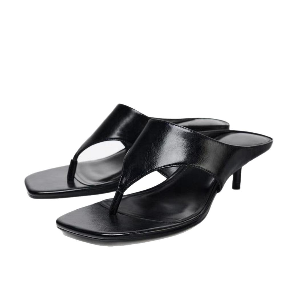 Fashion Beach Designer Women Sandals 2025 Summer High Heels Split Toe Slippers Comfy Soft Flip Flops Square Toe Outdoor Ladies Slippers