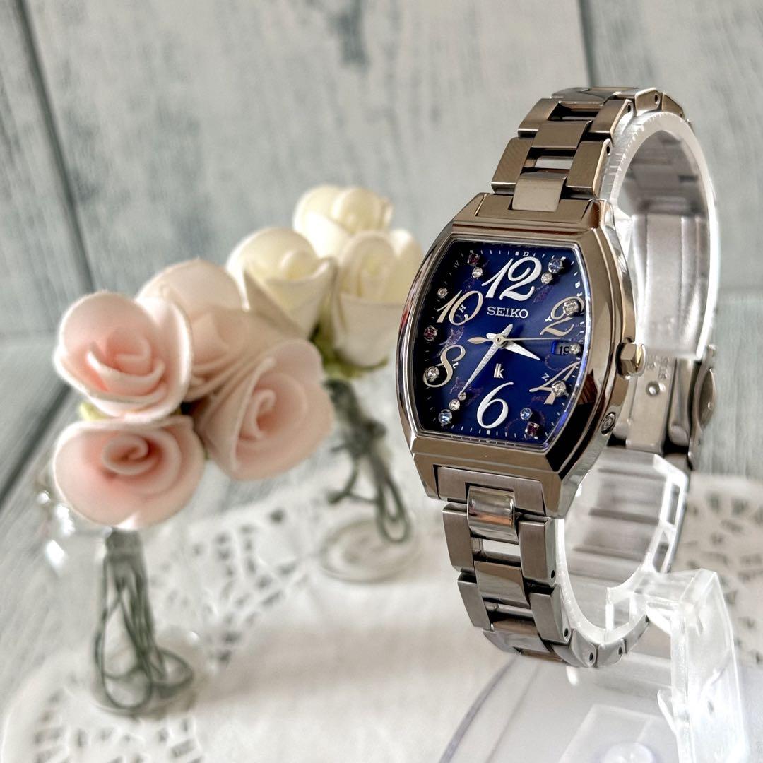 

[USED] Limited Edition SEIKO Lucia Watch 1B22 Radio-Controlled Solar Watch with Stones, Navy Blue