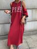 Plus Size Women's Summer Off-shoulder Loose Dress Letter Printing Casual Long T-Shirt Dresses