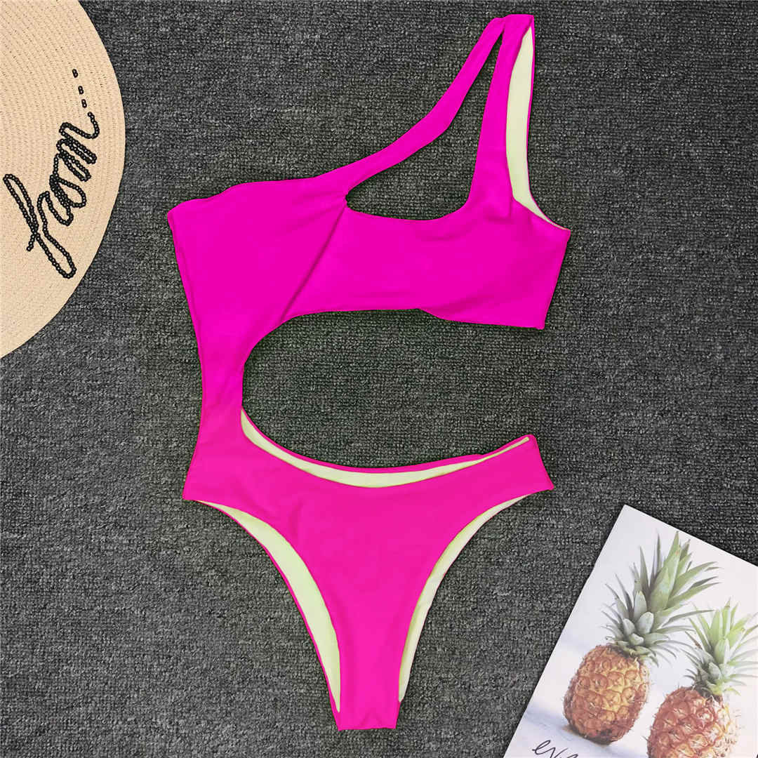 

Неоново-зеленый, розовый, сексуальный цельный купальник на одно плечо, женский купальник, женский купальный костюм, монокини для плавания, леди S розовый