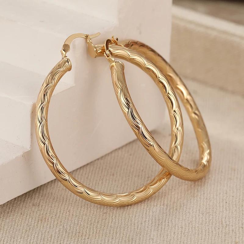 New Women's Ring Gold Plated Wave Pattern Earrings Round Earrings Luxury Jewelry Wedding Anniversary Gift