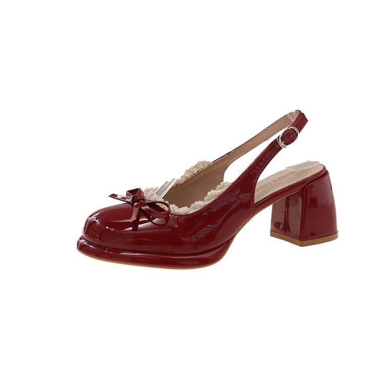 Fashion Sweet Bowknot Patent Leather Mary Jane Shoes Women 2025 Summer Pointed Toe High Heel Sling Back Pumps Fashion Party Dress Shoes