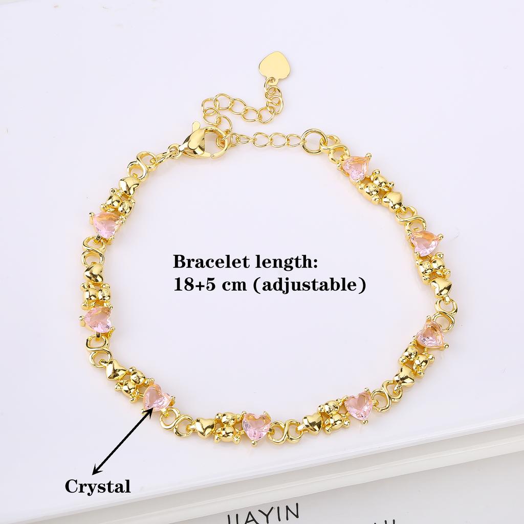Gold-plated Heart Shape Crystal Cute Animal Bear Adjustable Bracelet Luxury for Women Girls New Fashion Party Jewelry Fine Gift