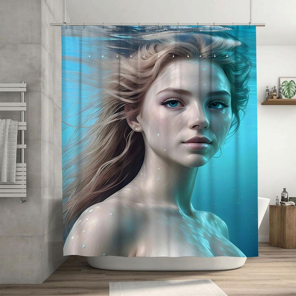 Underwater Beauty Shower CurtainBlue Light Girl Bath Decor Waterproof Fabric 3D Printed Home Bathroom Accessories