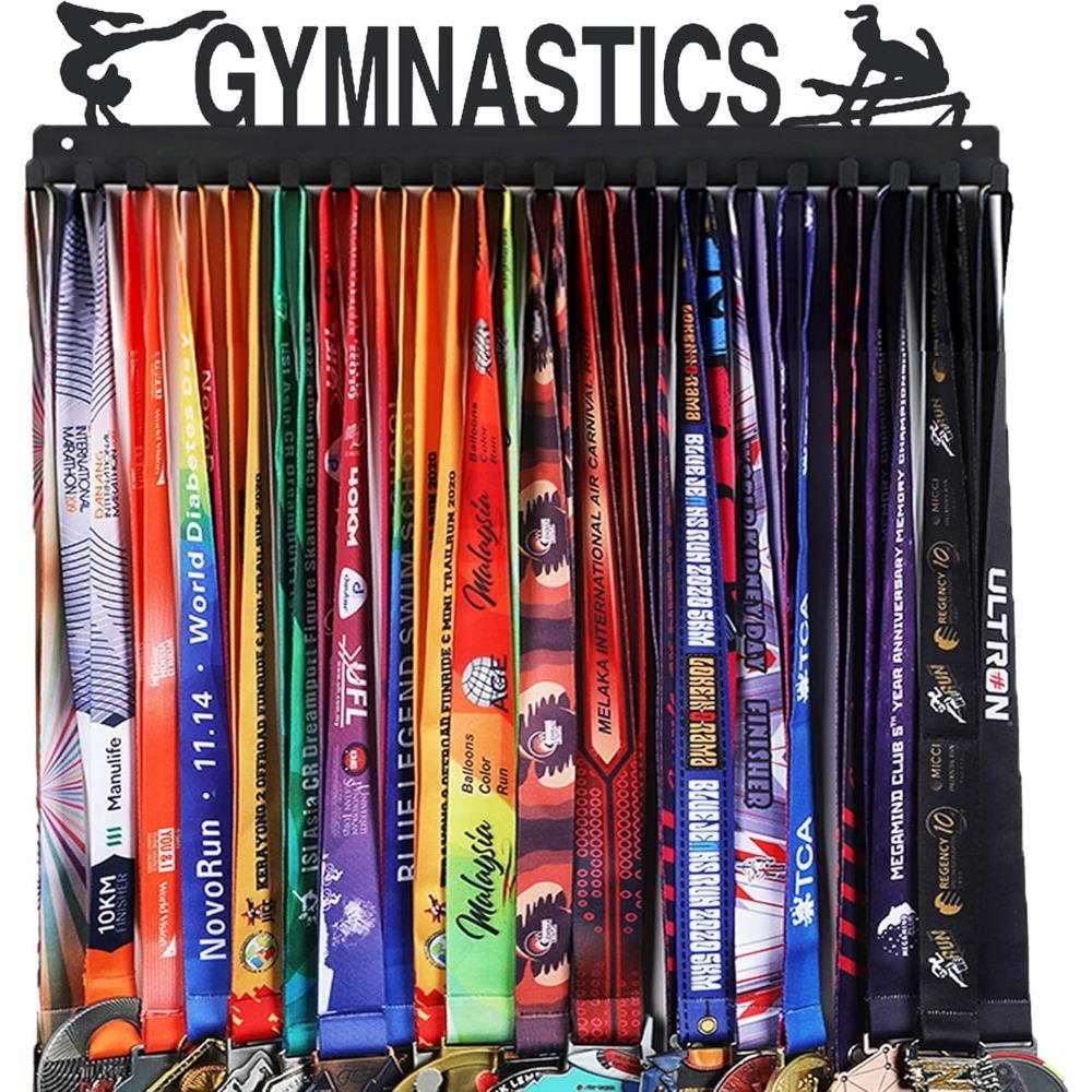 Svart Stålmedaljhållare Väggmonterad Sportprisställ Stadig Järnkrok för Tävlingslöpare Atlet Rymmer Över 60 Medaljer Enkel Installation