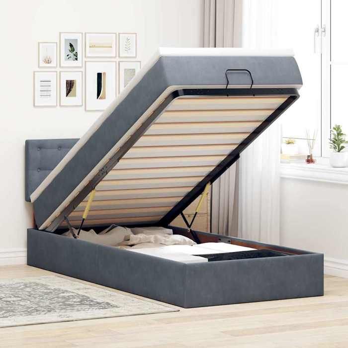 VidaXL Cadre de lit ottoman avec matelas gris foncé 90x190 cm velours, cadre de lit, cadre de lit rembourré, cadre de lit 3311886