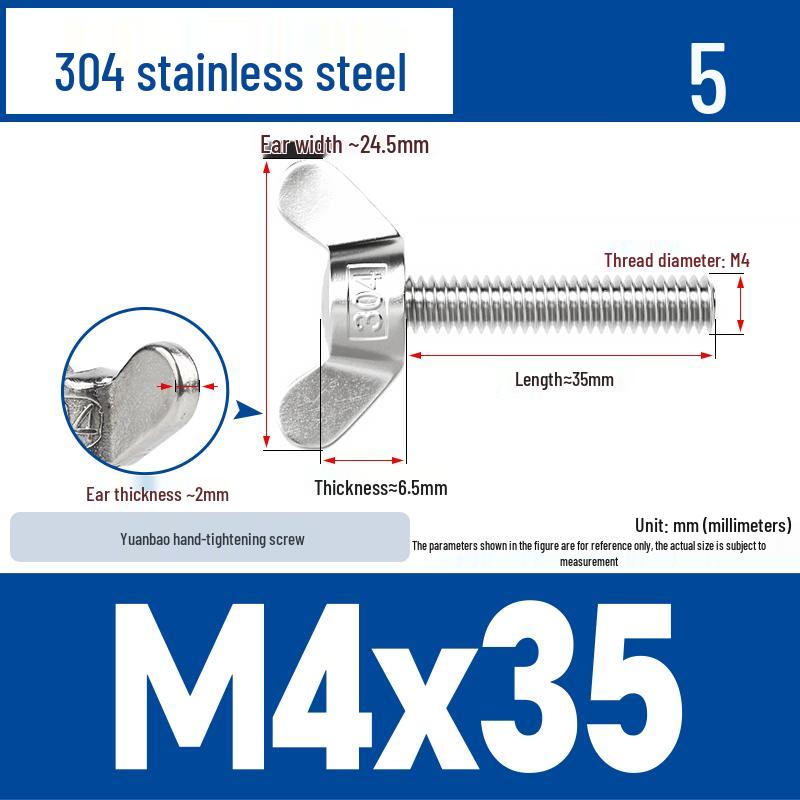 304 Stainless Steel Butterfly Weld Screw Yuanbao Hand-Tight Horn Bolt M3-M16