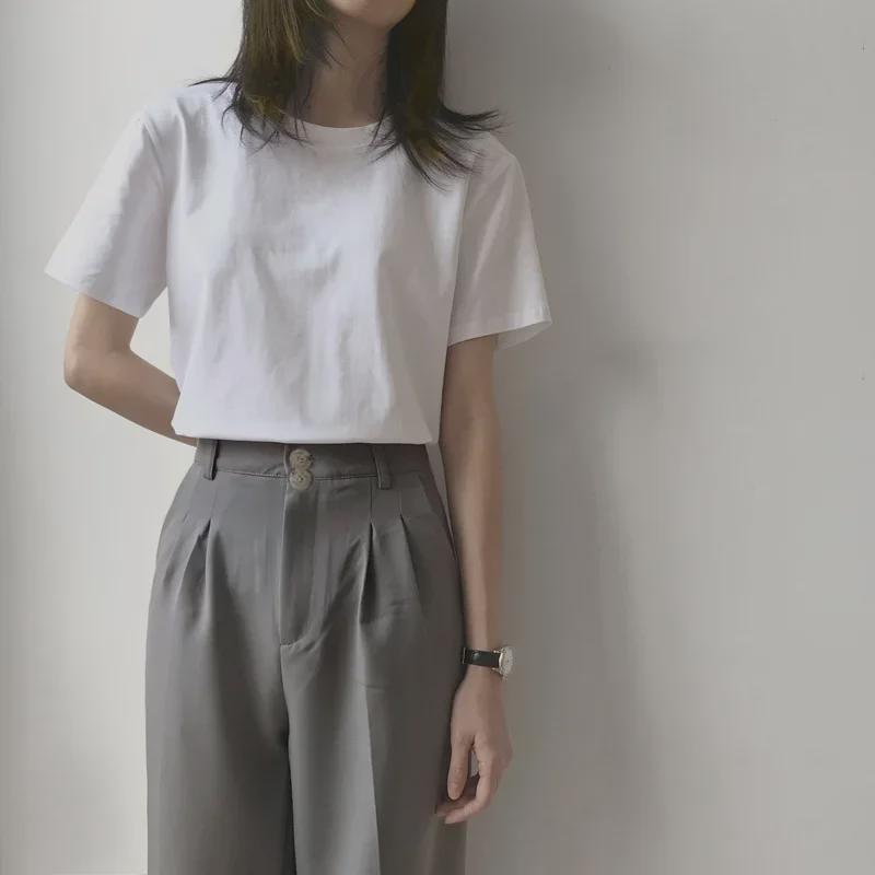 Damen Locker Weiß Rundhals Kurzarm T-Shirt - Schlicht, Trendig und Slim Fit