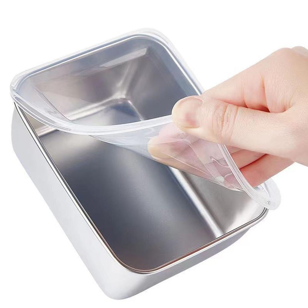 Food Storage Container with Lid 304 Stainless Steel Square Lunch Container for Fridge Outdoor