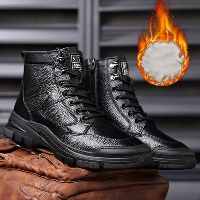 Mode Echtes Leder Schuhe Rindsleder Winterstiefel Herren Wolle Super Warm Bequem Rutschfest Herren Schneestiefel