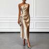 Spot Damenmode elegantes einärmeliges figurbetontes Kleid mit Design-Akzent, gerüschte Taille, temperamentvoll und lang