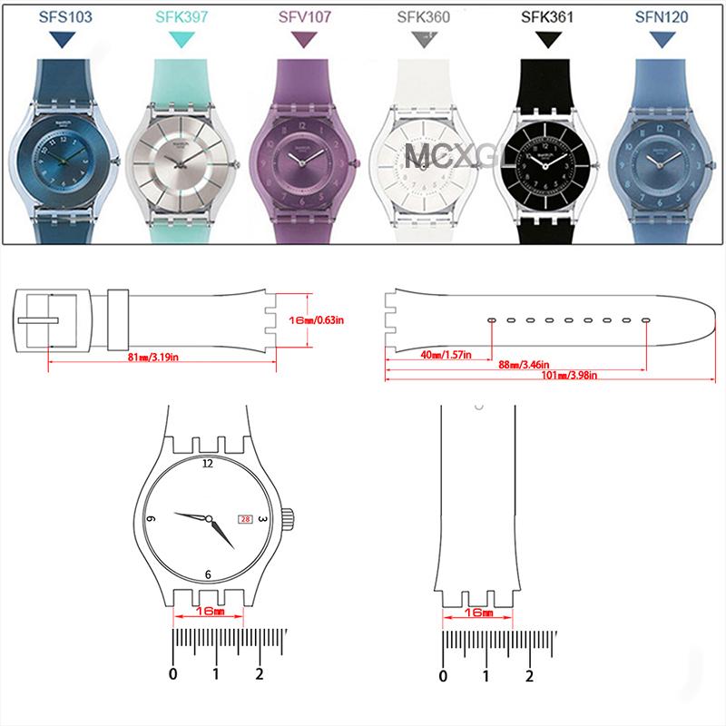 16mm Ultra-thin Silicone Strap For Swatch Classic Thin Silicone Watch Strap Special Three Forks Waterproof Bracelet