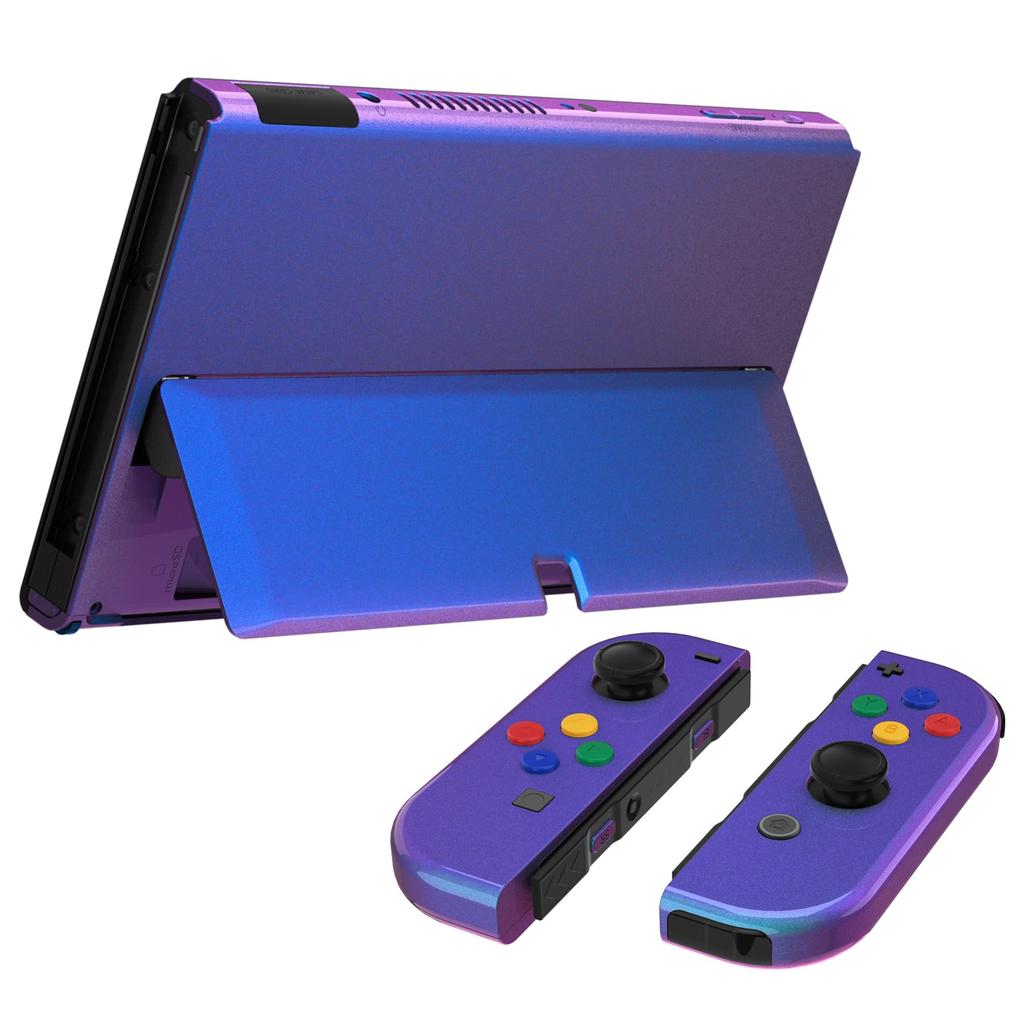 eXtremeRate Switch OLED Backplate PC Compatible with Switch Handheld Includes Kickstand and Full Button Set & Stand, Joy-Con Controllers, [Chameleon
