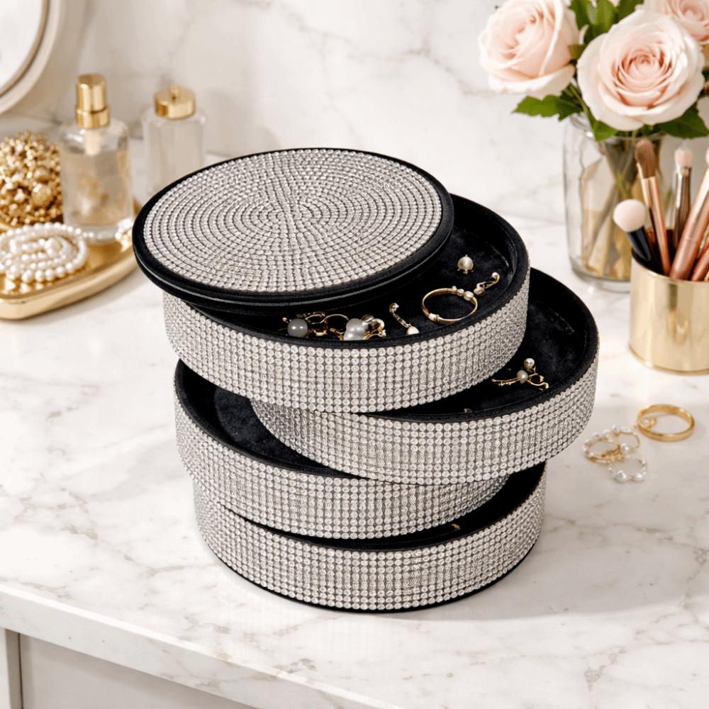Sparkling Rotating Jewelry Storage Box 4 Layers Bracelet Display Case Desk Organizer