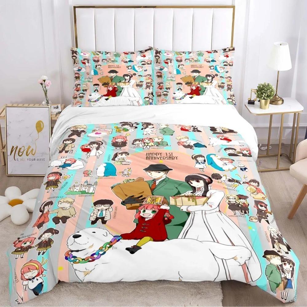 Spy X Family Girl Anya Bedding Sets Comforter Quilt Bed Cover Cartoon Duvet Cover Pillowcase Kids Adult Size Home Textiles