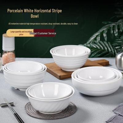 Bol Blanco de Sopa de Melamina - Imitación Porcelana con Rayas y Borde Enrollado para Restaurantes