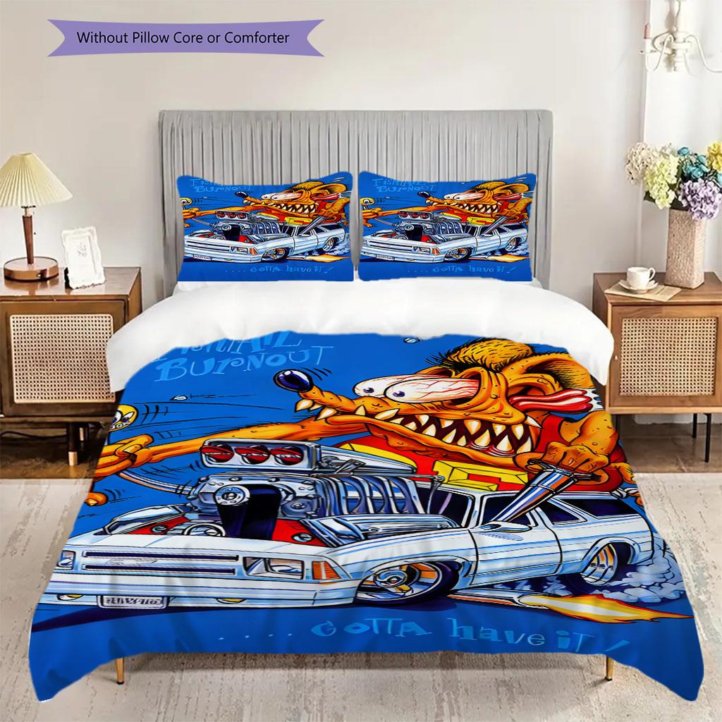 Boss Mustang Rat Fink Chaos Bedding (1 * duvet cover + 2 * pillowcase, without core) 2D Flat Bedding set Soft and comfortable Christmas birthday gift