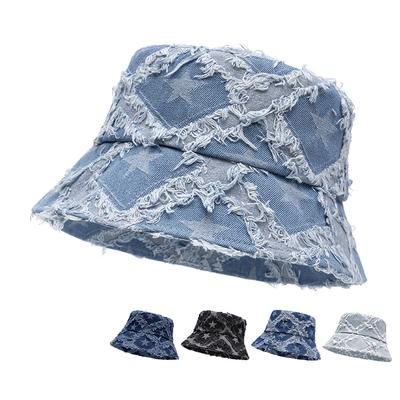Rap Yıldızı Denim Geniş Kenarlı Balıkçı Şapkası Kadın Dış Mekan Kova Havuz Şapkası Katlanabilir Güneş Şapkası