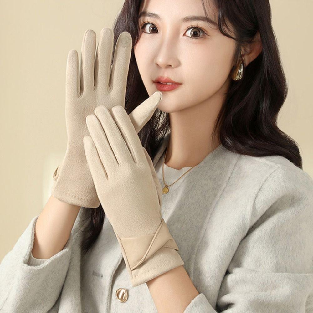 Thicken Suede Leather Gloves Chamois Leather Winter Driving Gloves  Gloves  Women